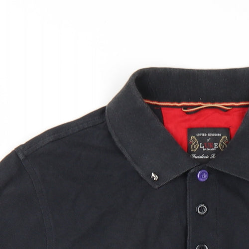 Luke 1977 Mens Black Cotton Polo Size M Collared Button