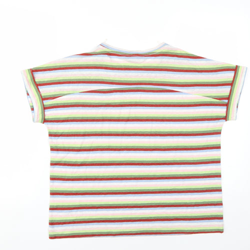 Marks and Spencer Womens Multicoloured Striped Linen Basic T-Shirt Size 14 Round Neck