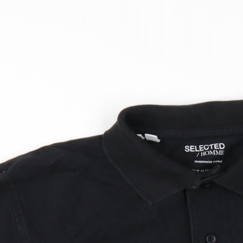 Selected Homme Mens Black Cotton Polo Size S Collared Button