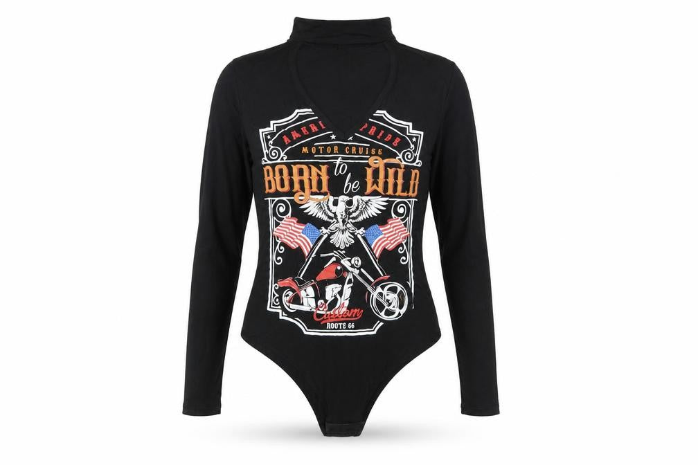 Front view of Select women’s black vinyl bodysuit one-piece, size UK 12, snap