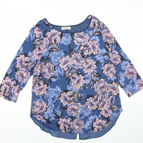 Per Una Womens Blue Floral Viscose Basic T-Shirt Size 14 Round Neck