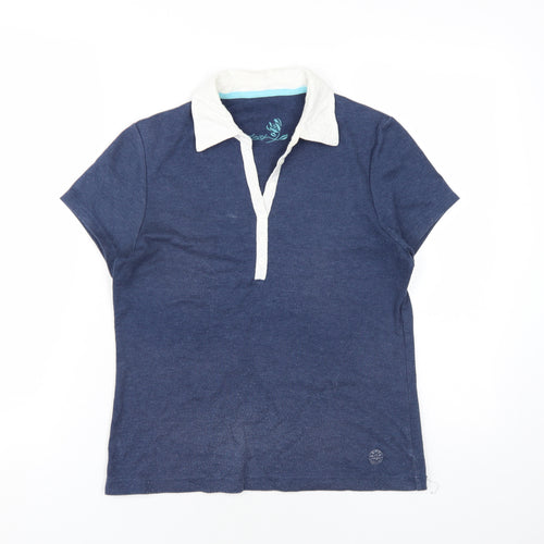 DASH Womens Blue Cotton Basic Blouse Size 10 Collared