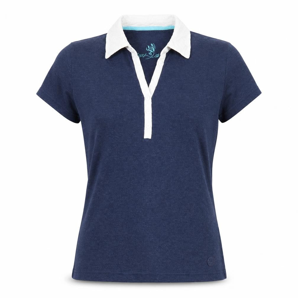 Front view of Dash women’s blue cotton basic blouse, size UK 10, collared