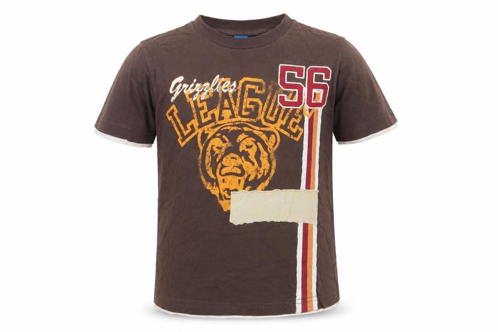 Front view of Adams boys’ brown cotton basic t-shirt, size 5, years round neck pullover