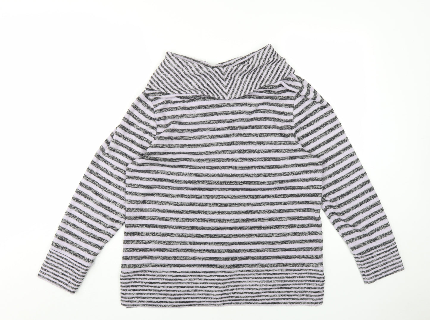 TIGI Womens Purple Roll Neck Striped Viscose Pullover Jumper Size 14