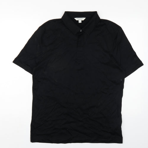 Autograph Mens Black Cotton Polo Size L Collared Button