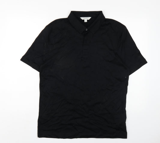 Autograph Mens Black Cotton Polo Size L Collared Button