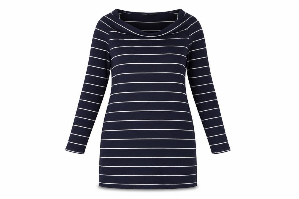 Dorothy Perkins Womens Blue Striped Cotton Bodycon Size 16 Cowl Neck Pullover