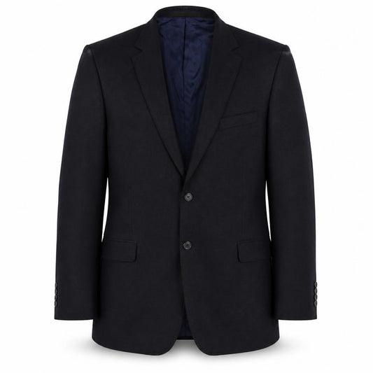 Front view of Marks & Spencer men’s blue polyester jacket blazer, size 42, regular