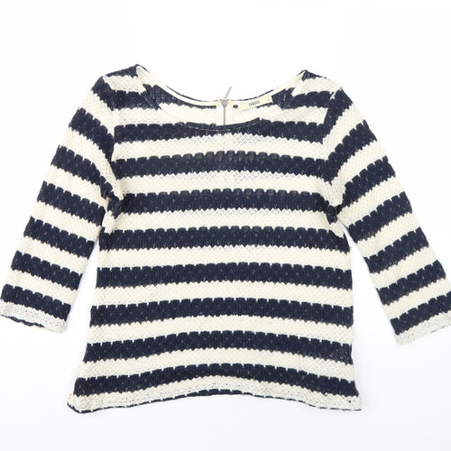 Oasis Womens Blue Round Neck Striped Acrylic Pullover Jumper Size M