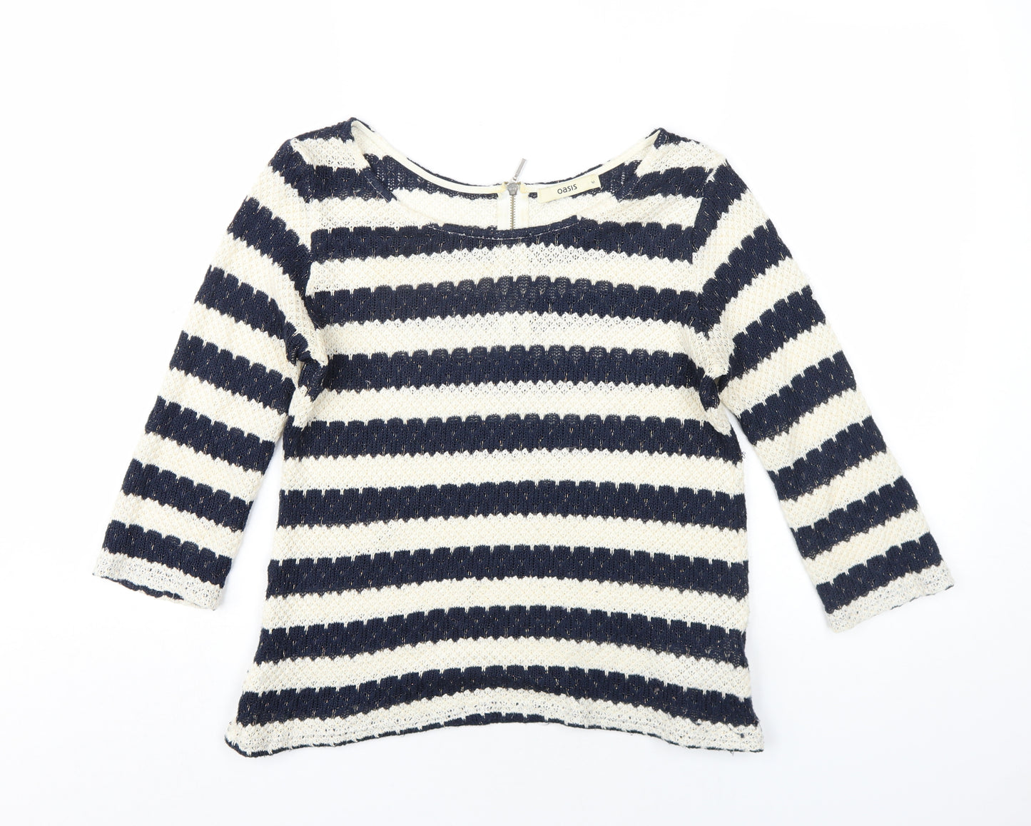 Oasis Womens Blue Round Neck Striped Acrylic Pullover Jumper Size M