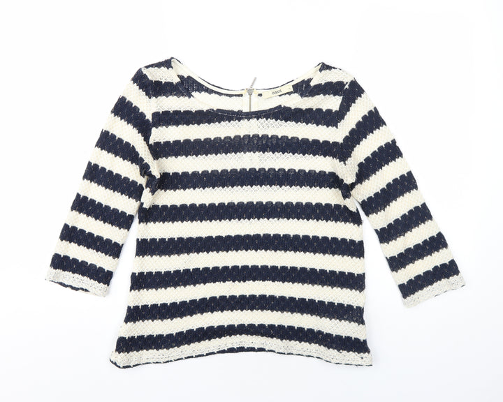 Oasis Womens Blue Round Neck Striped Acrylic Pullover Jumper Size M