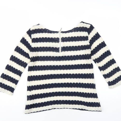 Oasis Womens Blue Round Neck Striped Acrylic Pullover Jumper Size M