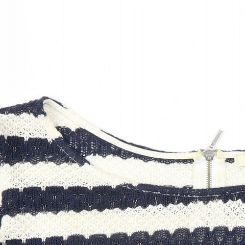Oasis Womens Blue Round Neck Striped Acrylic Pullover Jumper Size M