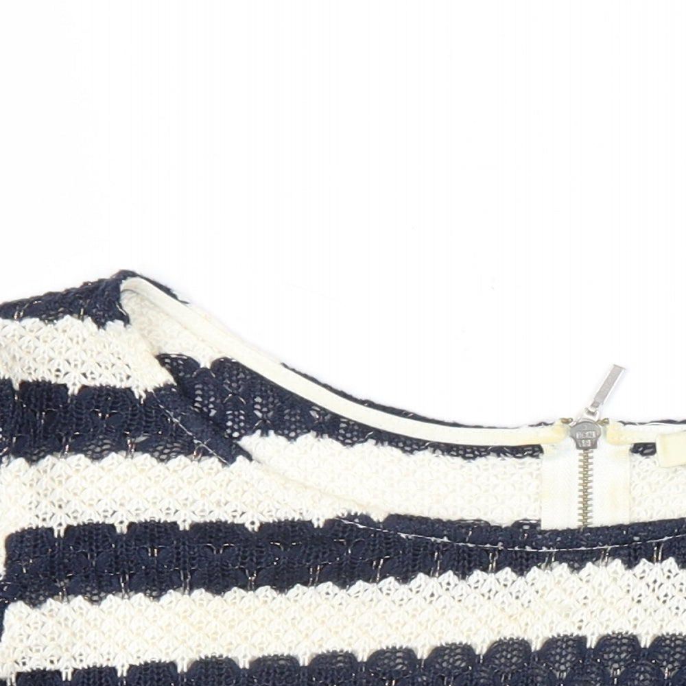 Oasis Womens Blue Round Neck Striped Acrylic Pullover Jumper Size M