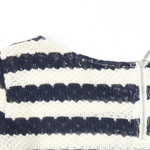 Oasis Womens Blue Round Neck Striped Acrylic Pullover Jumper Size M