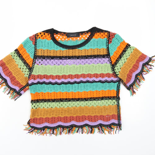 Angeleye Womens Multicoloured Round Neck Striped Cotton Pullover Jumper One Size