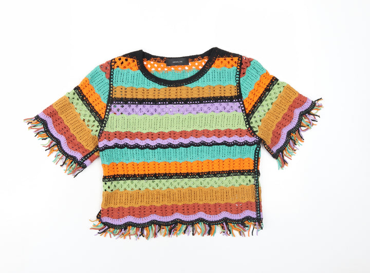 Angeleye Womens Multicoloured Round Neck Striped Cotton Pullover Jumper One Size