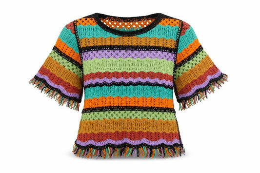 Front view of Angeleye women’s multicoloured round neck striped cotton jumper one size