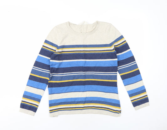 Seasalt Womens Blue Round Neck Striped Cotton Pullover Jumper Size 10