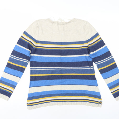 Seasalt Womens Blue Round Neck Striped Cotton Pullover Jumper Size 10