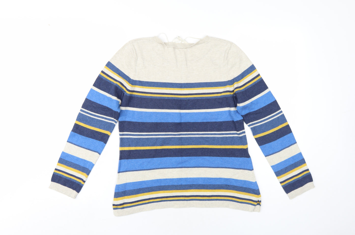 Seasalt Womens Blue Round Neck Striped Cotton Pullover Jumper Size 10