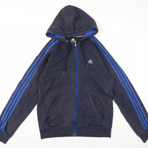 adidas Mens Blue Cotton Full Zip Hoodie Size M