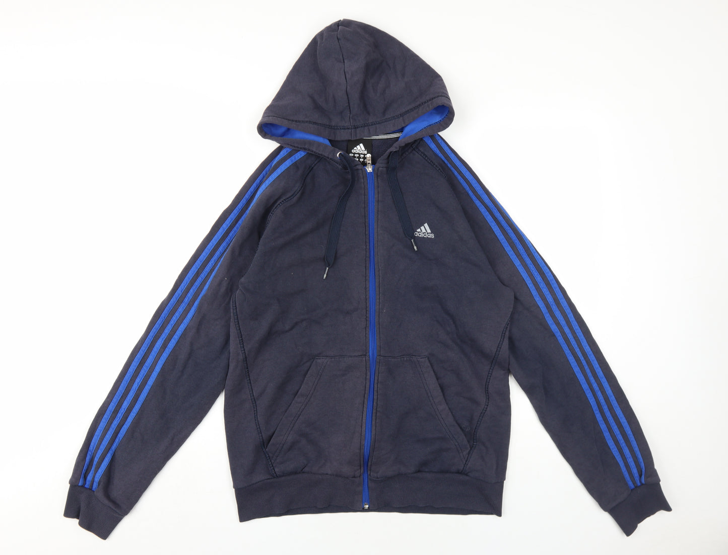 adidas Mens Blue Cotton Full Zip Hoodie Size M