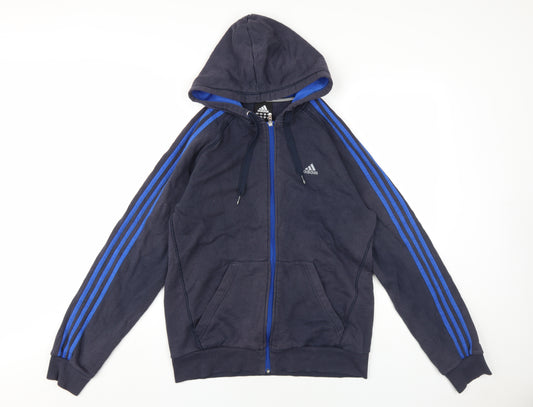 adidas Mens Blue Cotton Full Zip Hoodie Size M