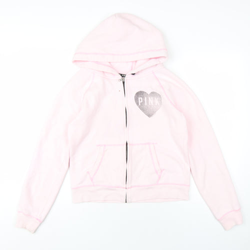 PINK Womens Pink Cotton Full Zip Hoodie Size M Zip