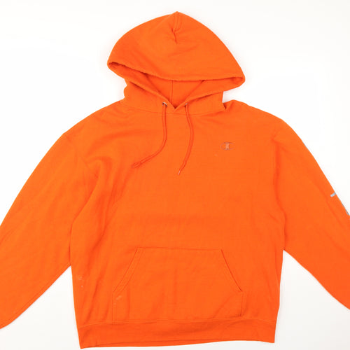 Champion Mens Orange Cotton Pullover Hoodie Size L