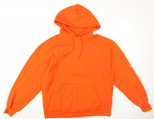 Champion Mens Orange Cotton Pullover Hoodie Size L