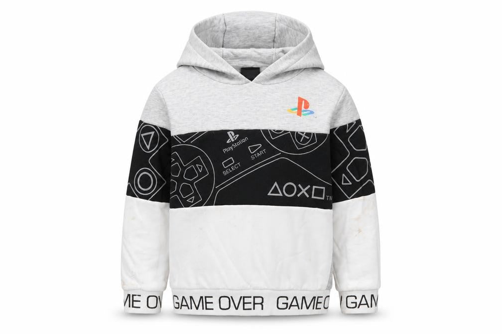 Front view of PlayStation boys’ multicoloured geometric cotton pullover hoodie, size 10, years pullover