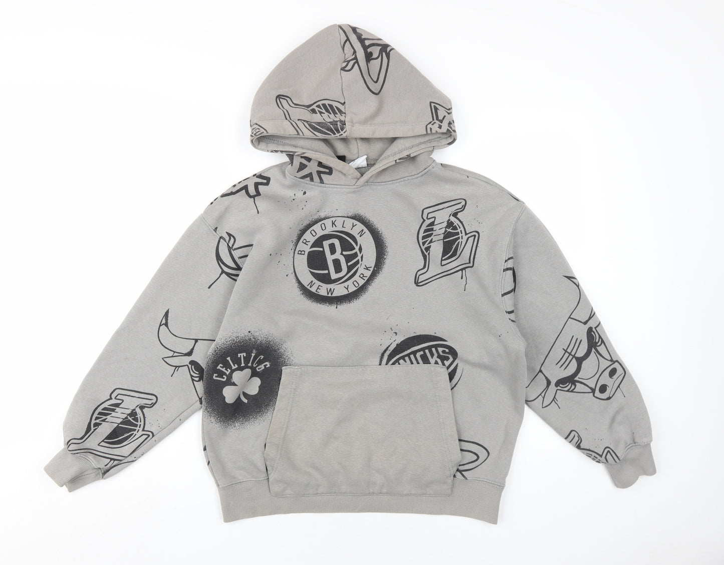 NBA Boys Grey Cotton Pullover Hoodie Size 13-14 Years Pullover - Basketball Teams
