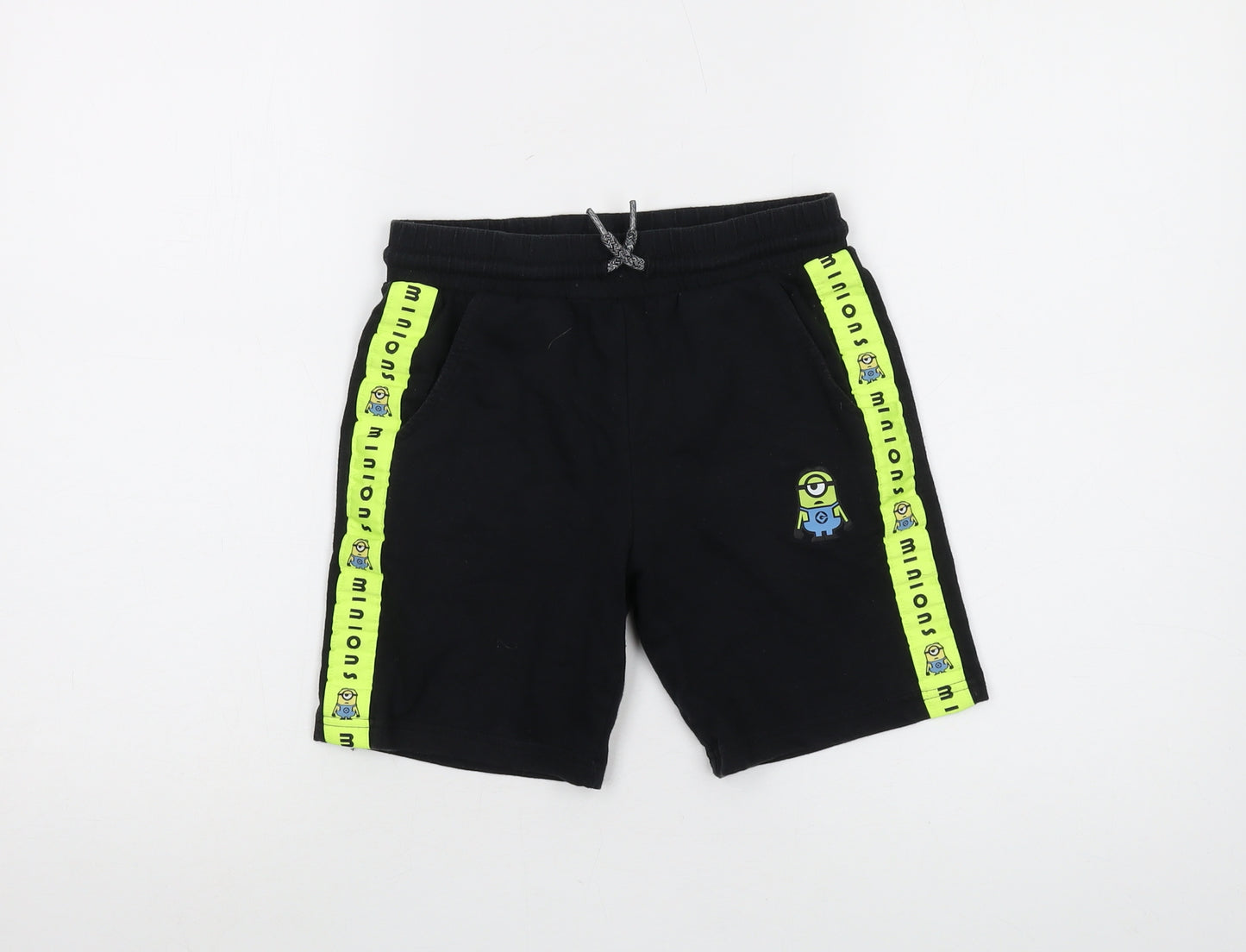 Minions Boys Black Cotton Sweat Shorts Size 7-8 Years Regular Drawstring