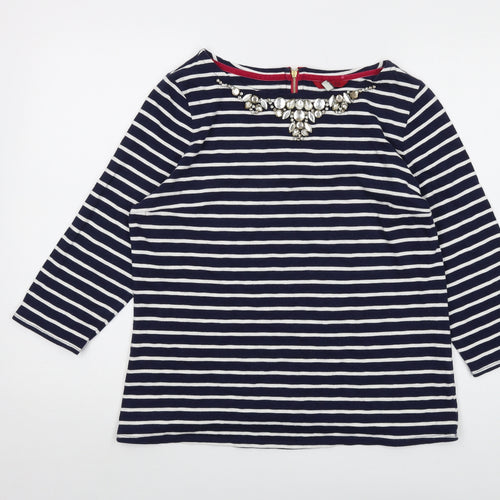 Joules Womens Blue Striped Cotton Basic T-Shirt Size 14 Round Neck