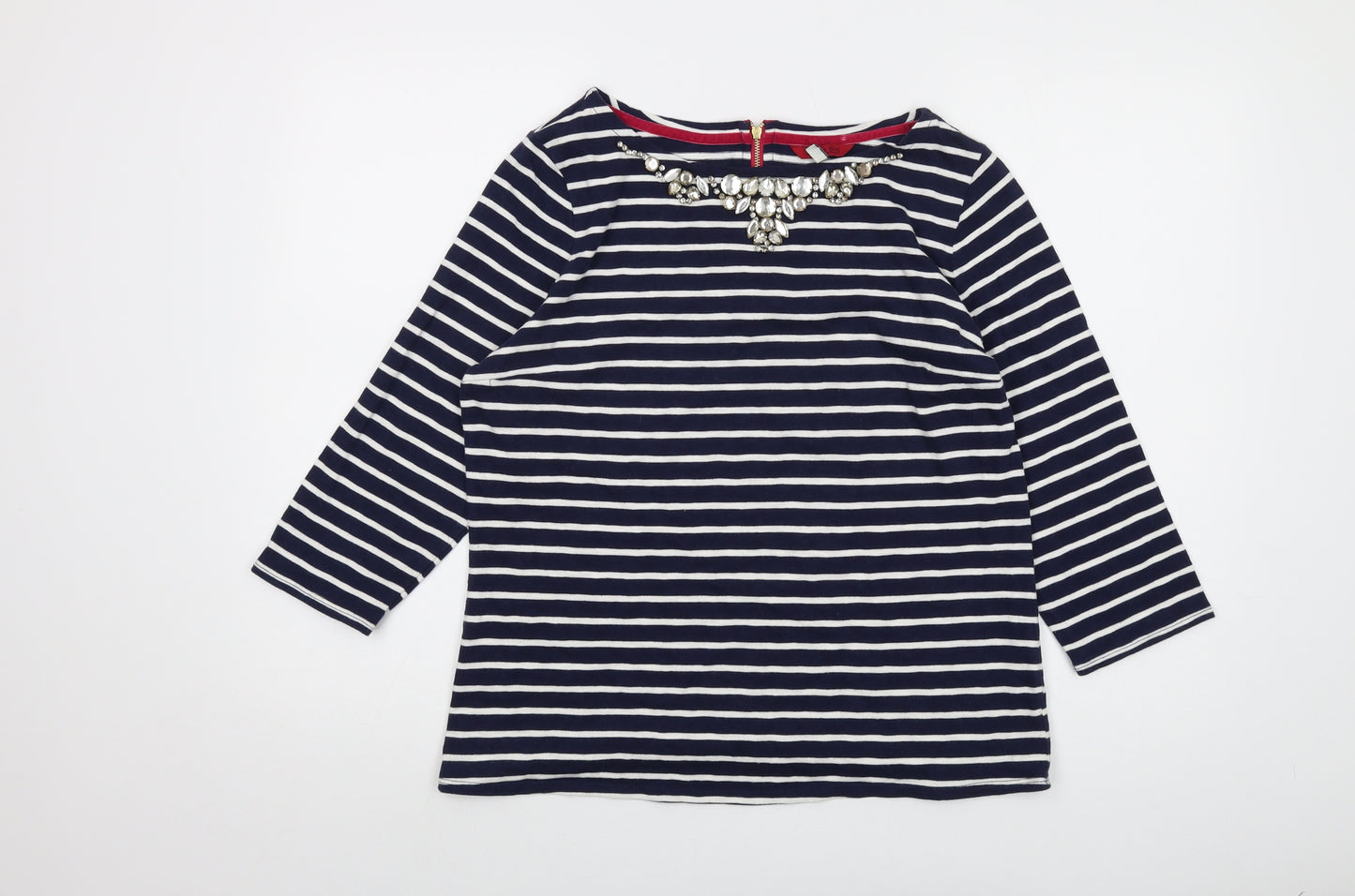 Joules Womens Blue Striped Cotton Basic T-Shirt Size 14 Round Neck