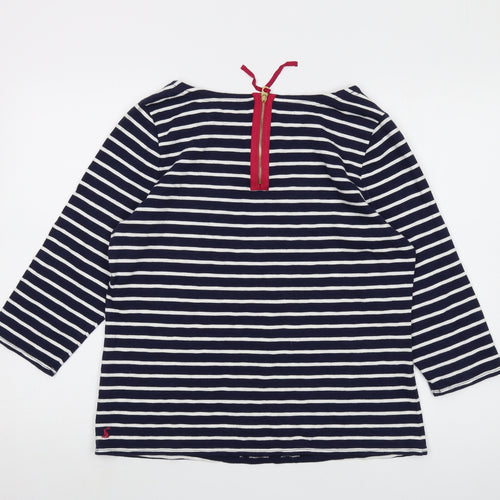 Joules Womens Blue Striped Cotton Basic T-Shirt Size 14 Round Neck