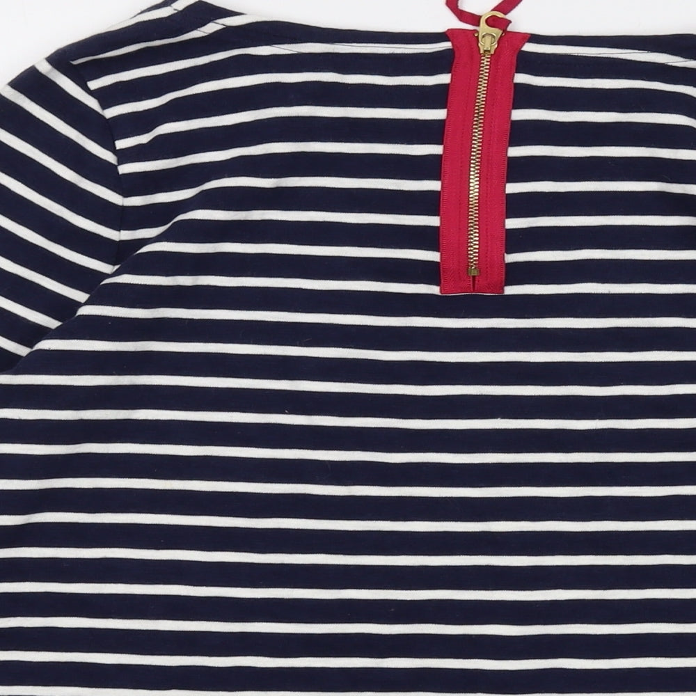 Joules Womens Blue Striped Cotton Basic T-Shirt Size 14 Round Neck