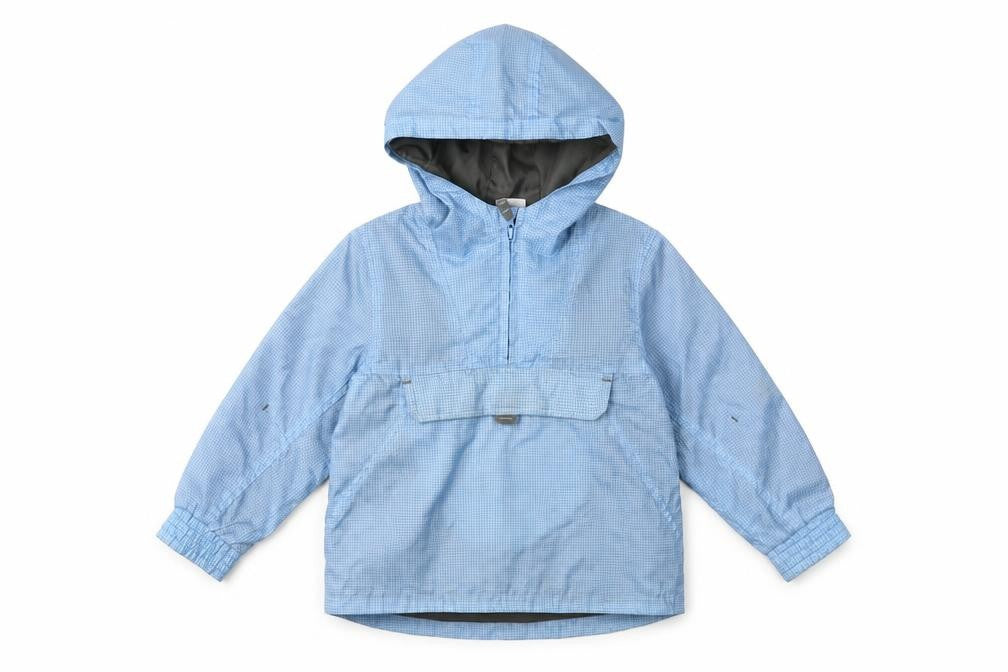 Front view of Mini Club boys’ blue check jacket, size 4-5, years pullover
