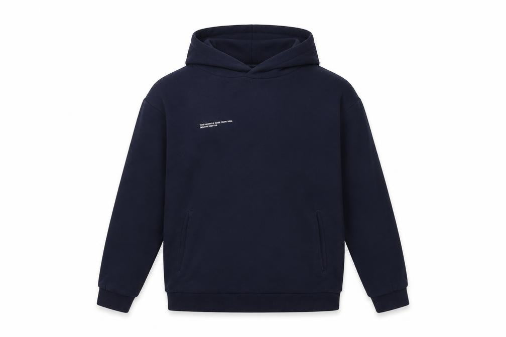Front view of Pangaia boys’ black cotton pullover hoodie, size 9-10, years pullover