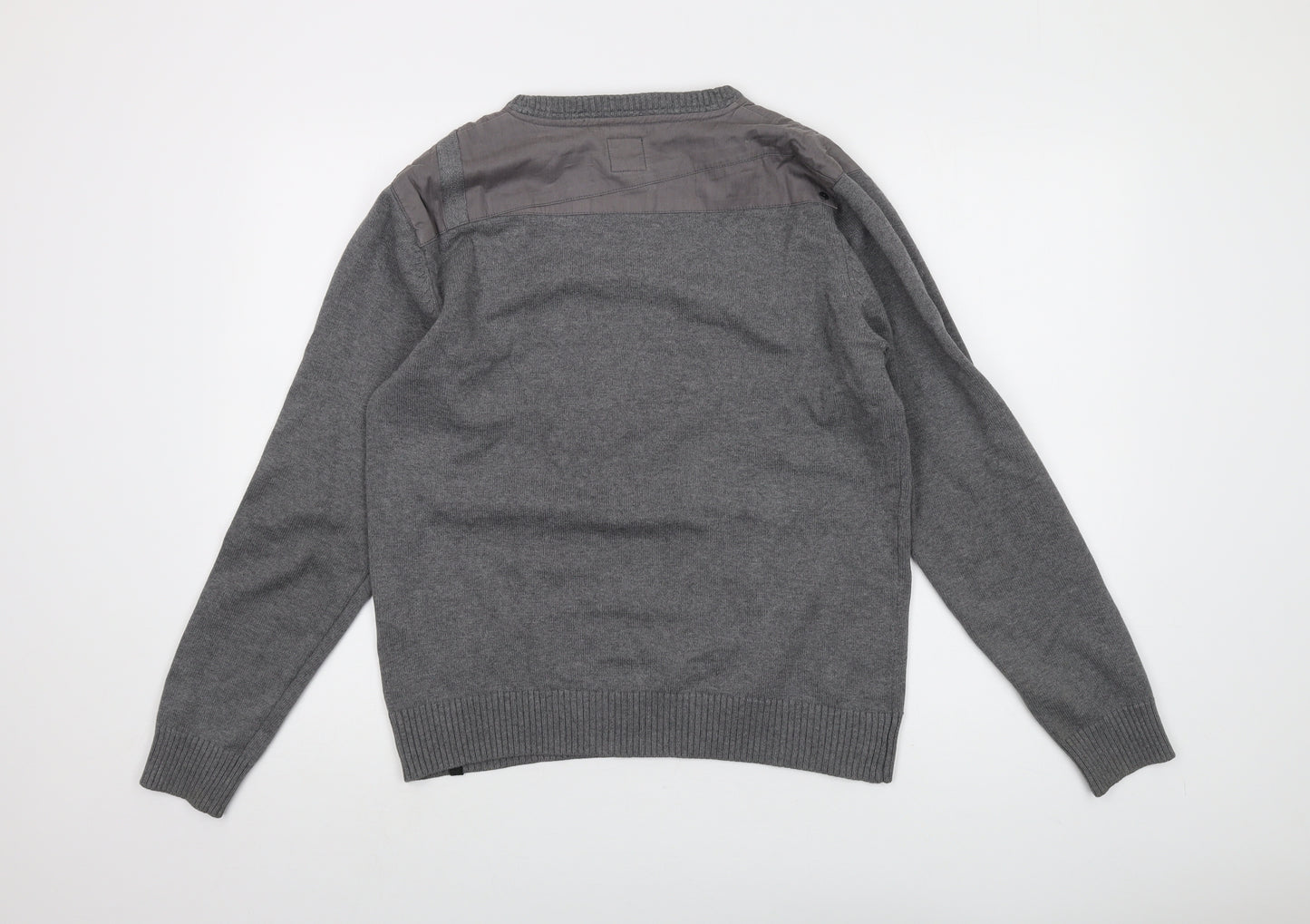 JACK & JONES Mens Grey Crew Neck Cotton Pullover Jumper Size L Long Sleeve