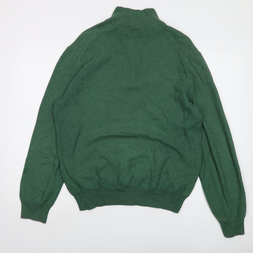 Polo Ralph Lauren Mens Green Mock Neck Cotton Pullover Jumper Size L Long Sleeve