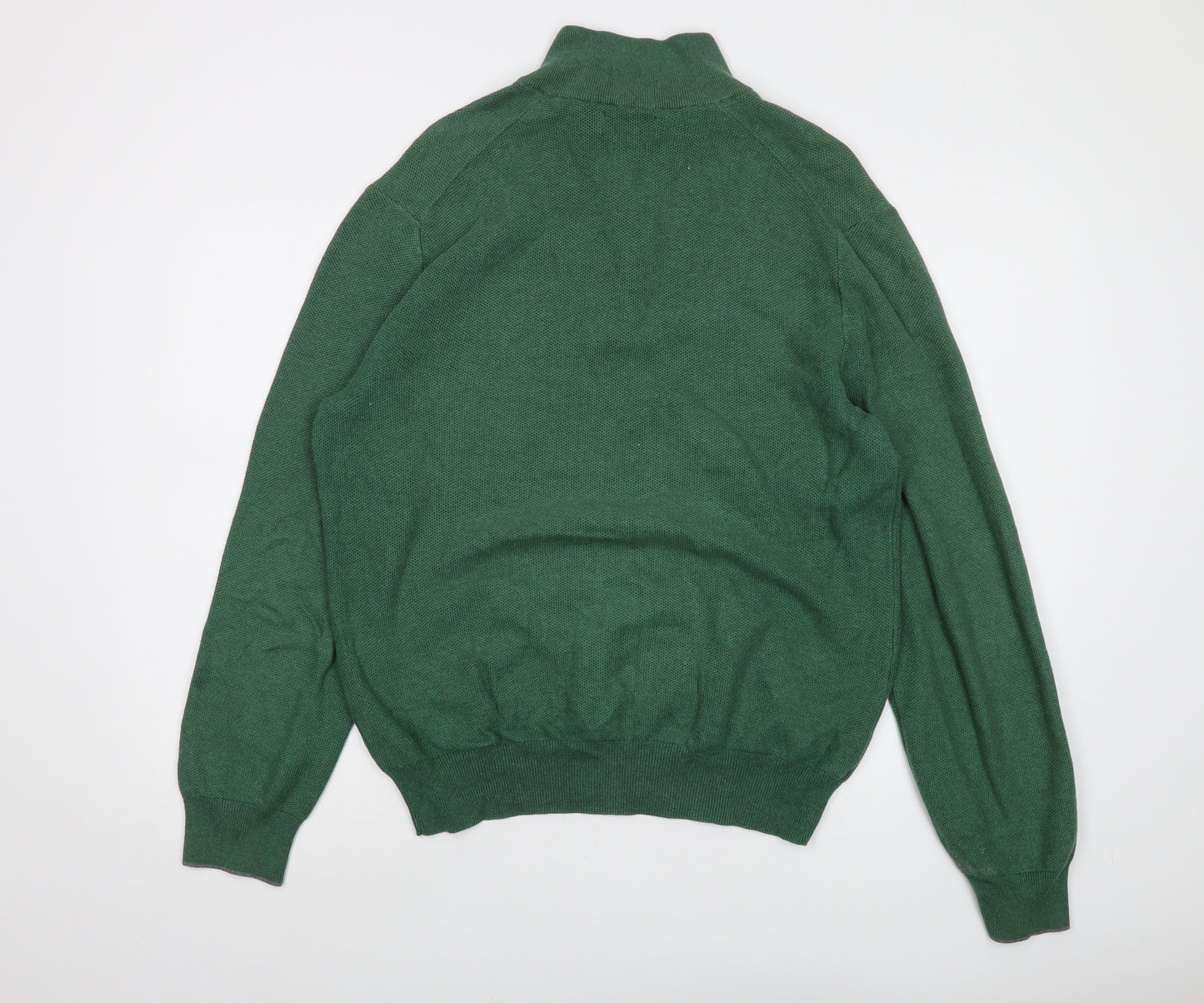 Polo Ralph Lauren Mens Green Mock Neck Cotton Pullover Jumper Size L Long Sleeve