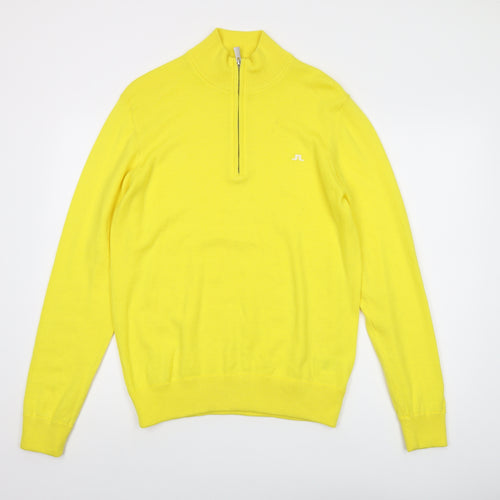 J.Lindeberg Mens Yellow Mock Neck Wool Pullover Jumper Size L Long Sleeve