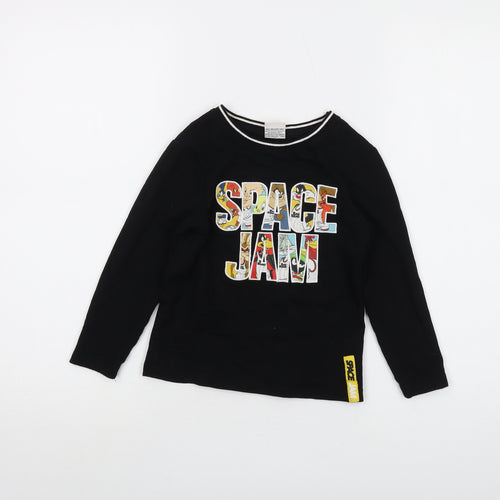 Space Jam Boys Black Cotton Basic T-Shirt Size 4-5 Years Crew Neck Pullover - Tune Squad