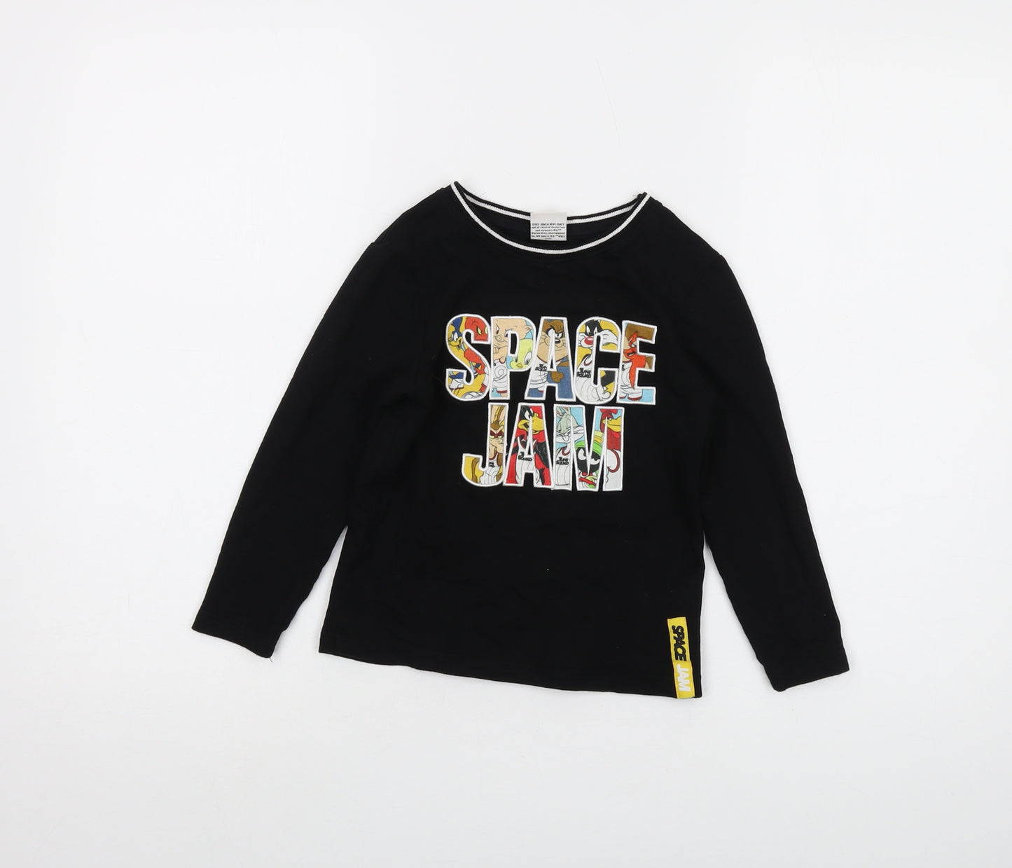 Space Jam Boys Black Cotton Basic T-Shirt Size 4-5 Years Crew Neck Pullover - Tune Squad
