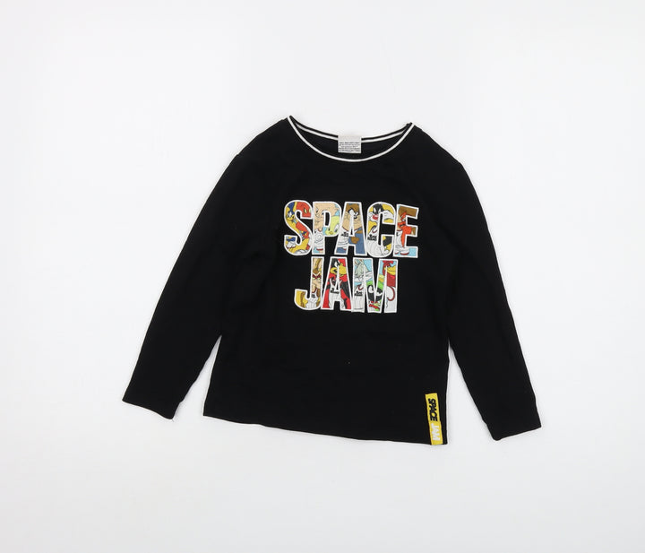 Space Jam Boys Black Cotton Basic T-Shirt Size 4-5 Years Crew Neck Pullover - Tune Squad