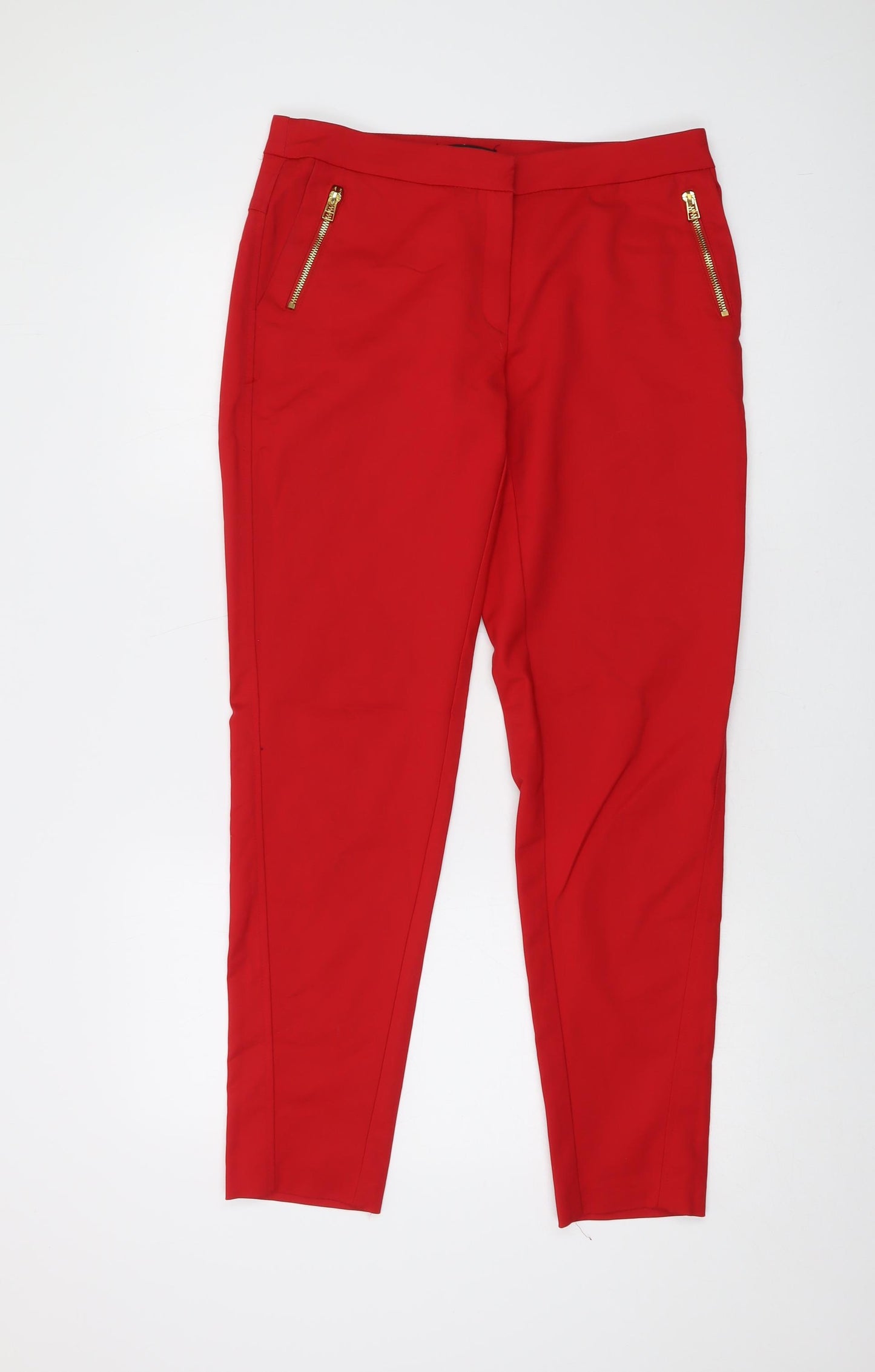 Mango Womens Red Cotton Chino Trousers Size 10 L30 in Regular Button