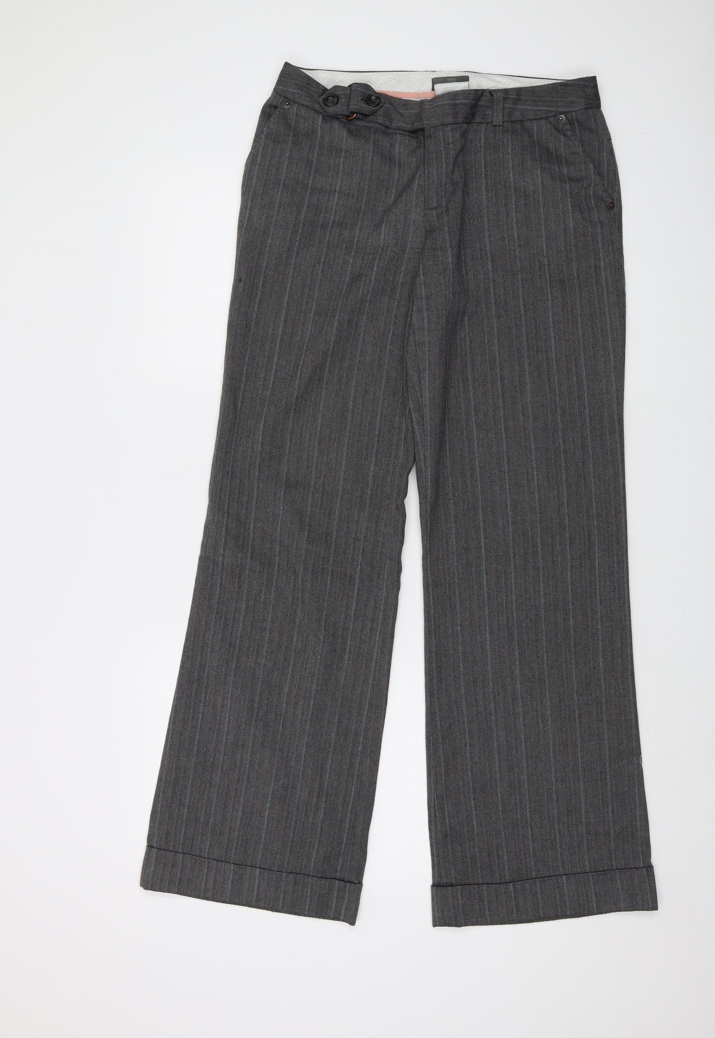 Mexx Womens Grey Striped Polyester Trousers Size 12 L30 in Regular Zip